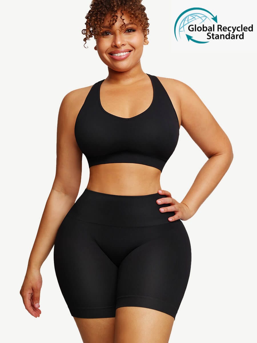 ssEco-friendly Sexy V Neck Seamless Sportswear Biker Shorts Set