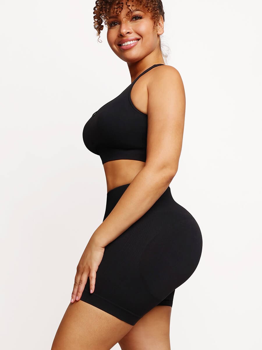 ssEco-friendly Sexy V Neck Seamless Sportswear Biker Shorts Set