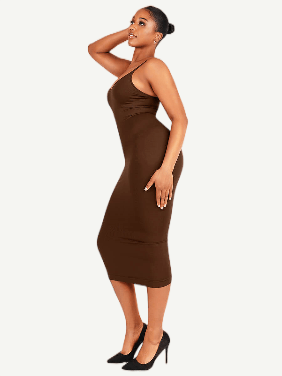 ssamless Spaghetti Strap V-neck Maxi Shaper Dress