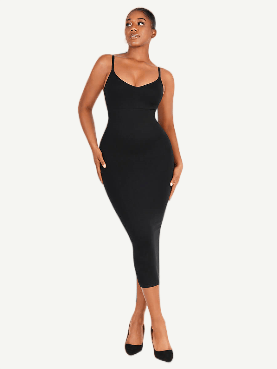 ssamless Spaghetti Strap V-neck Maxi Shaper Dress