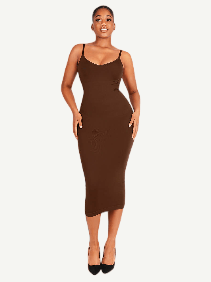 ssamless Spaghetti Strap V-neck Maxi Shaper Dress