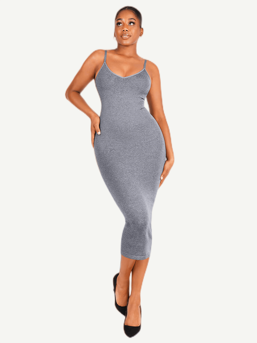 ssamless Spaghetti Strap V-neck Maxi Shaper Dress