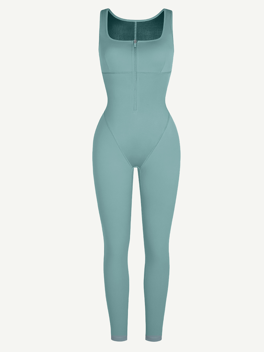 ssshion Zipper Front Slit Sports Sauna Jumpsuit