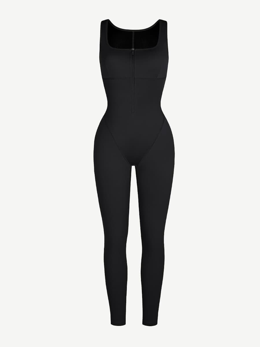 ssshion Zipper Front Slit Sports Sauna Jumpsuit