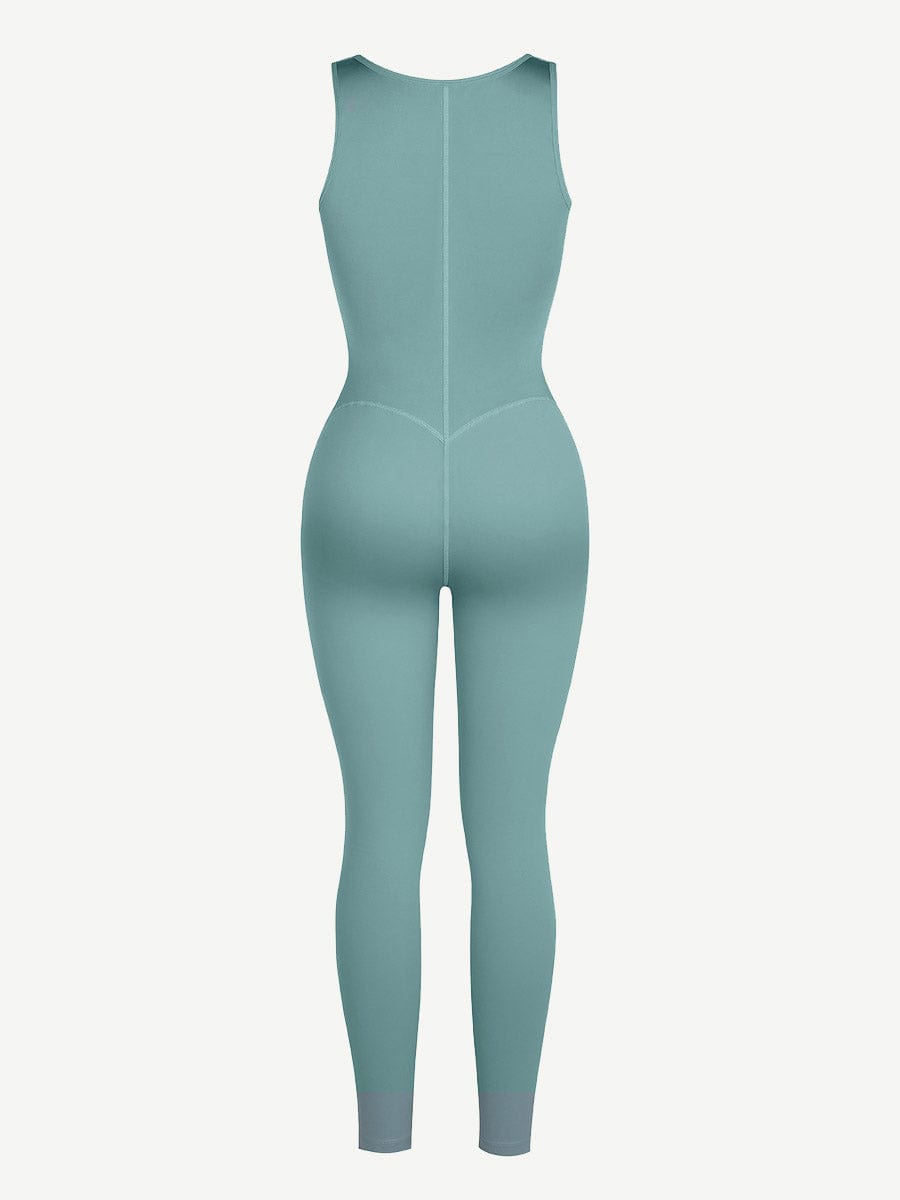 ssshion Zipper Front Slit Sports Sauna Jumpsuit