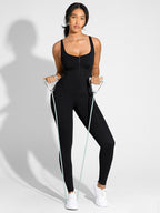 ssshion Zipper Front Slit Sports Sauna Jumpsuit