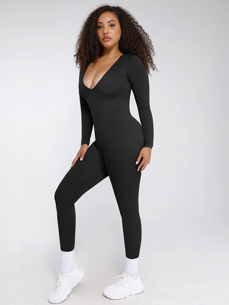 ssamless Deep V Tummy Control Waist Cinching Catsuit
