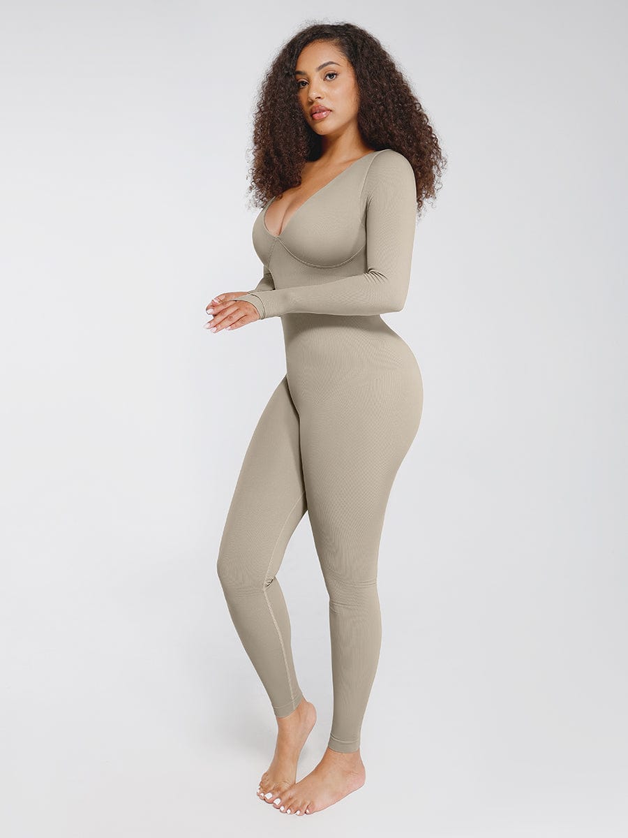 ssamless Deep V Tummy Control Waist Cinching Catsuit