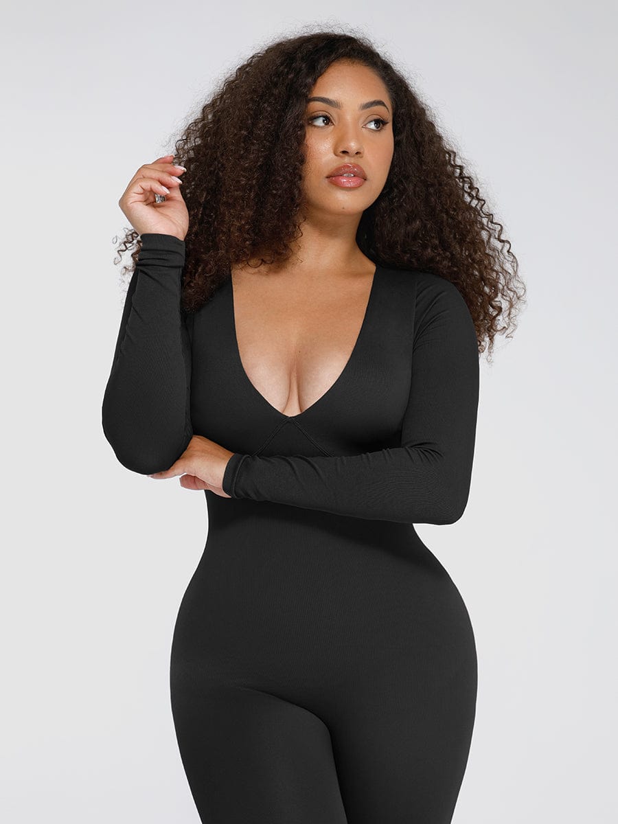 ssamless Deep V Tummy Control Waist Cinching Catsuit