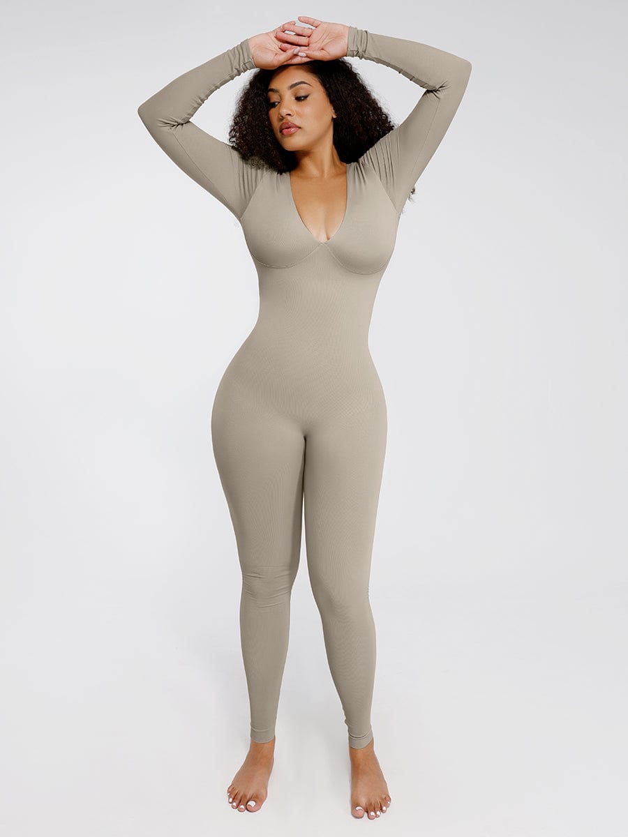 ssamless Deep V Tummy Control Waist Cinching Catsuit