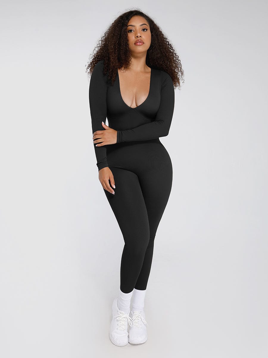 ssamless Deep V Tummy Control Waist Cinching Catsuit