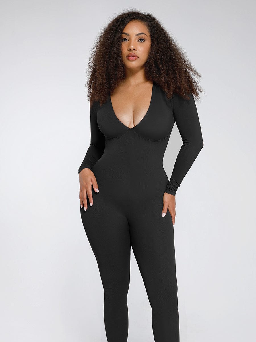 ssamless Deep V Tummy Control Waist Cinching Catsuit
