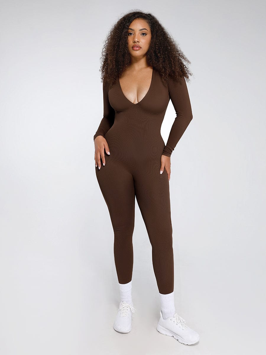 ssamless Deep V Tummy Control Waist Cinching Catsuit