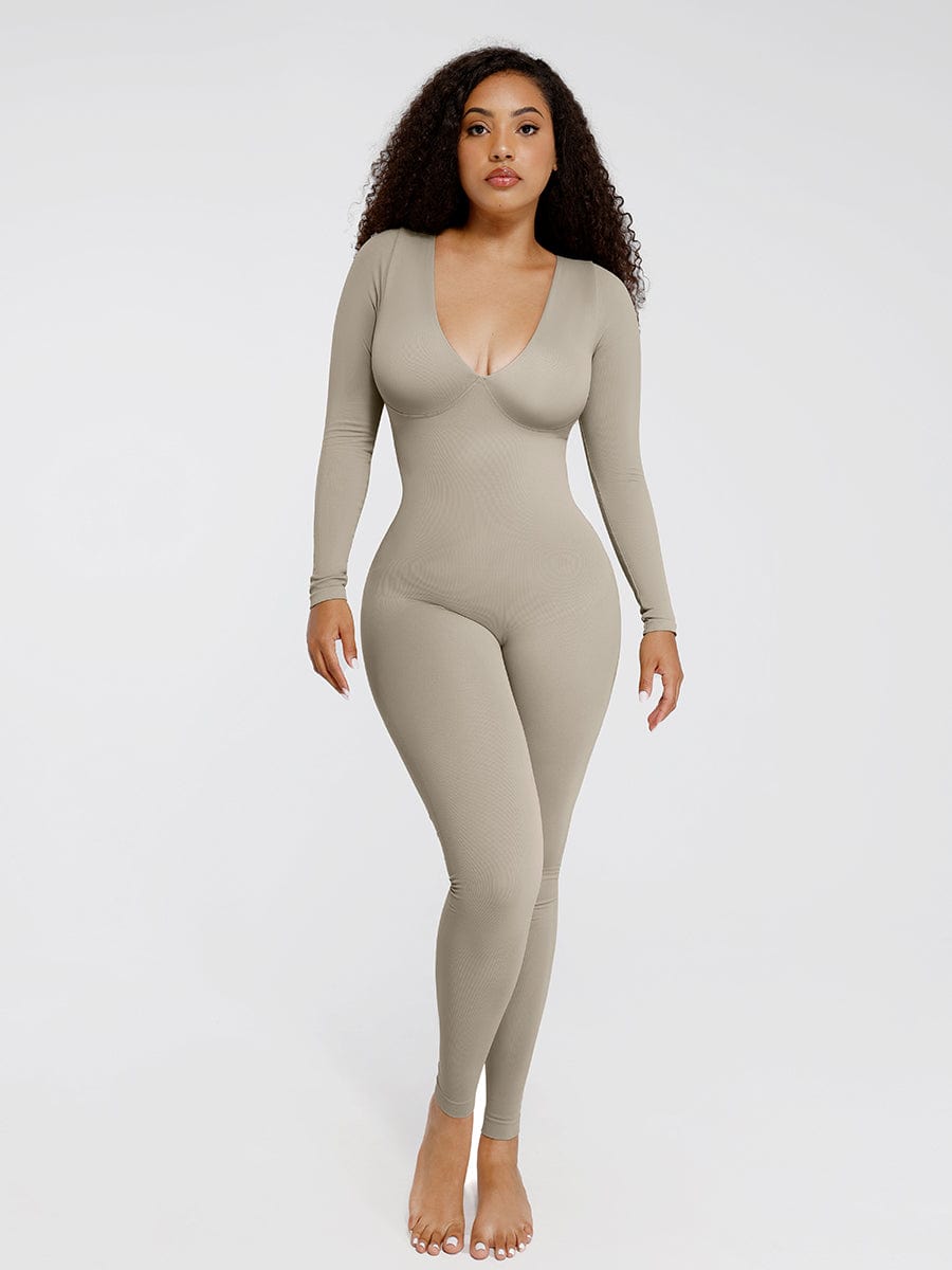 ssamless Deep V Tummy Control Waist Cinching Catsuit