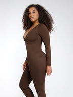 ssamless Deep V Tummy Control Waist Cinching Catsuit