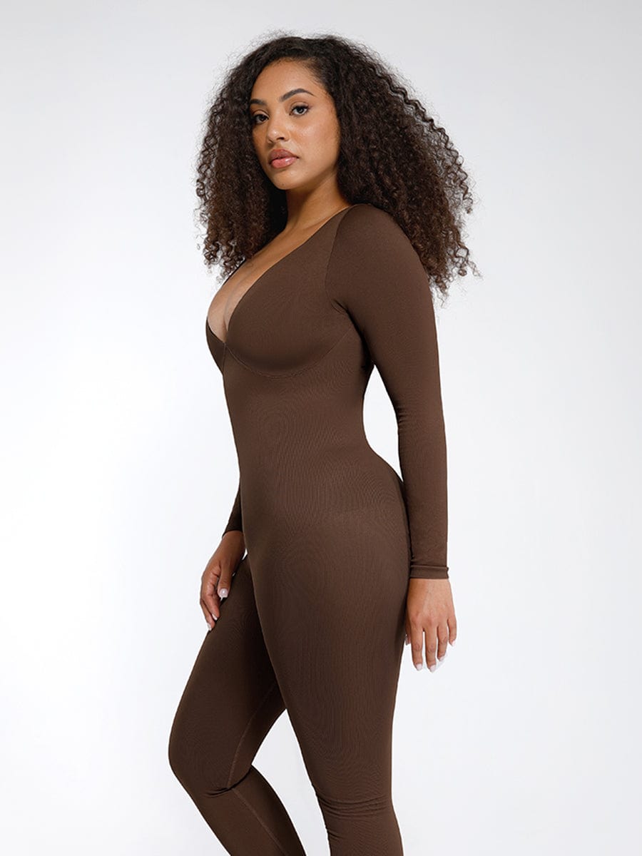 ssamless Deep V Tummy Control Waist Cinching Catsuit