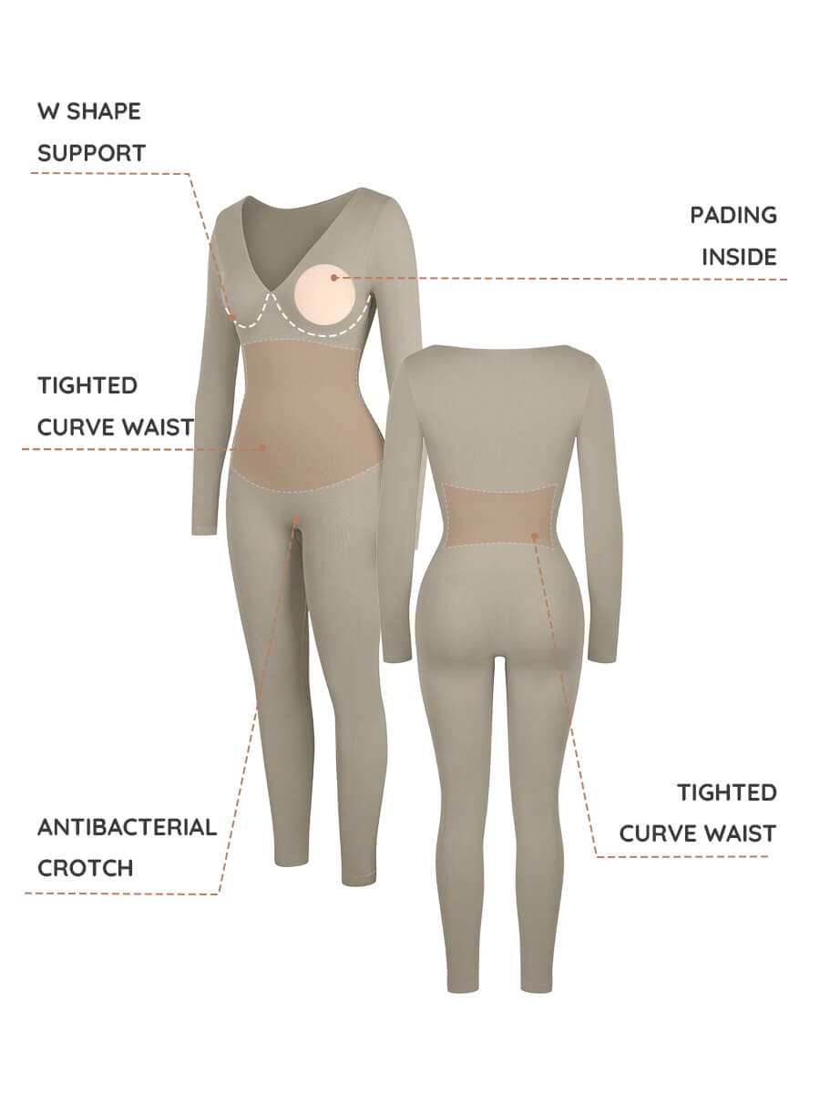 ssamless Deep V Tummy Control Waist Cinching Catsuit