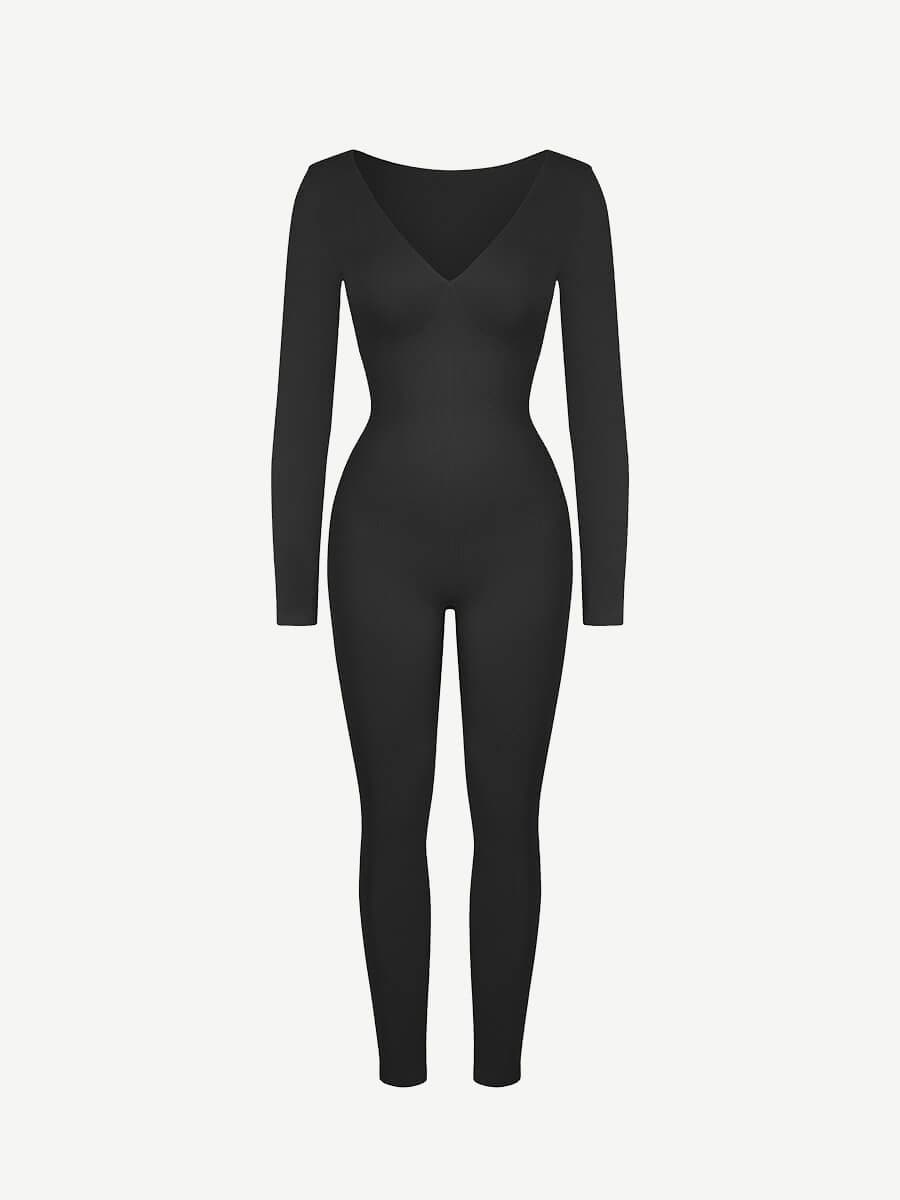 ssamless Deep V Tummy Control Waist Cinching Catsuit