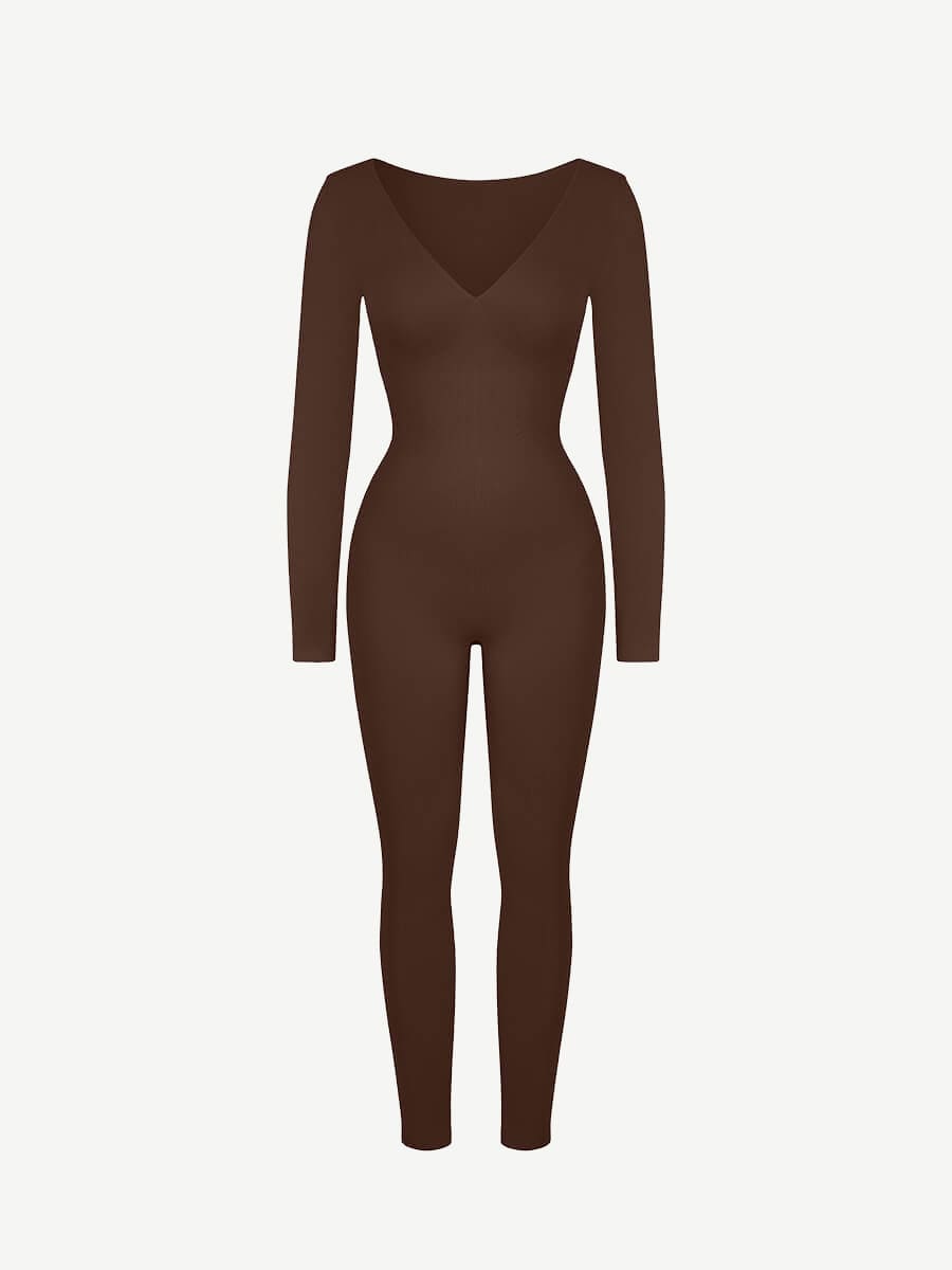ssamless Deep V Tummy Control Waist Cinching Catsuit