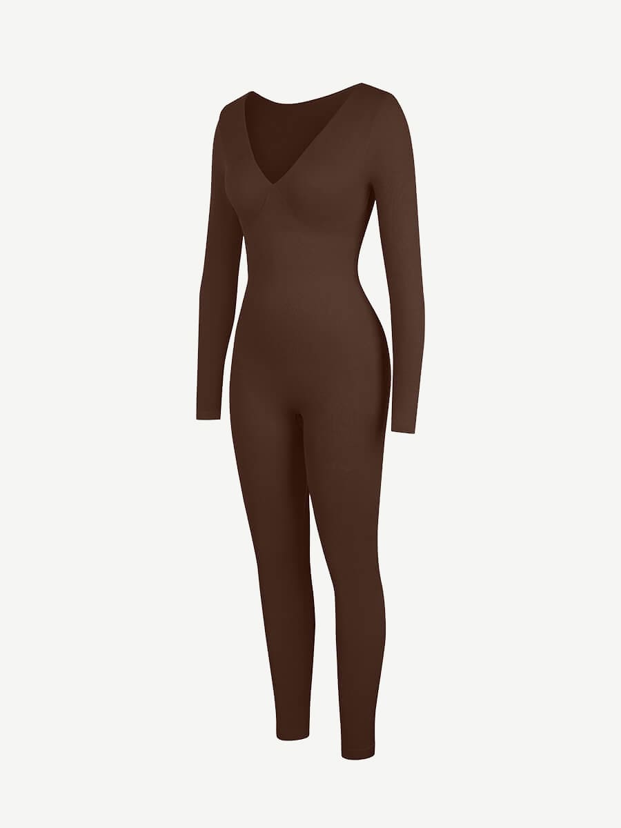 ssamless Deep V Tummy Control Waist Cinching Catsuit