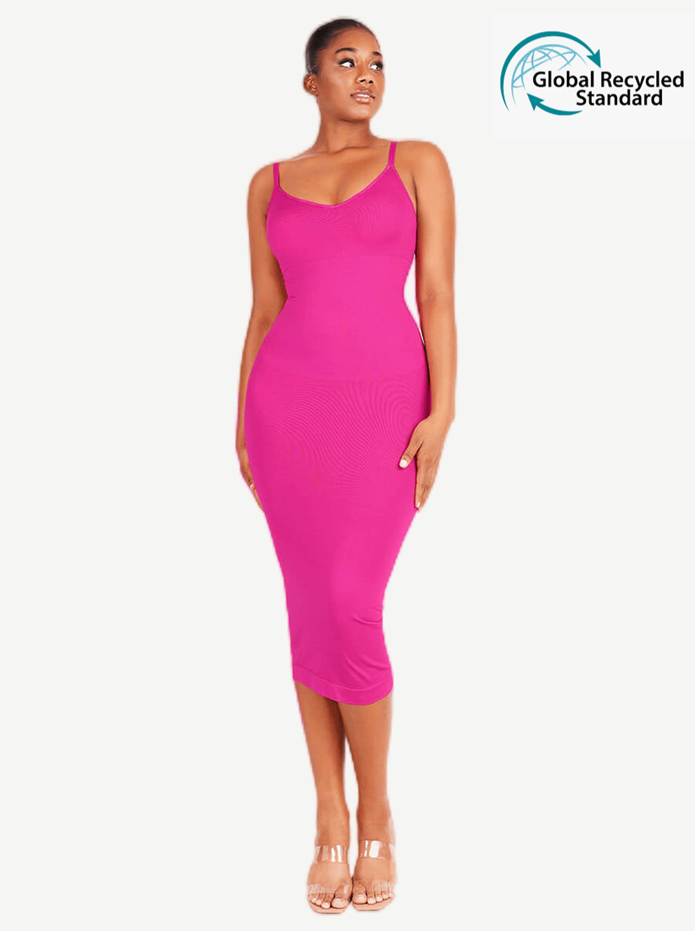 ssEco-friendly Spaghetti Strap V-neck Snatched Seamless Shaper Dress