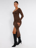  ?? Eco-friendly Seamless Bust Support Tummy Control High Side Slit Shaping Dress