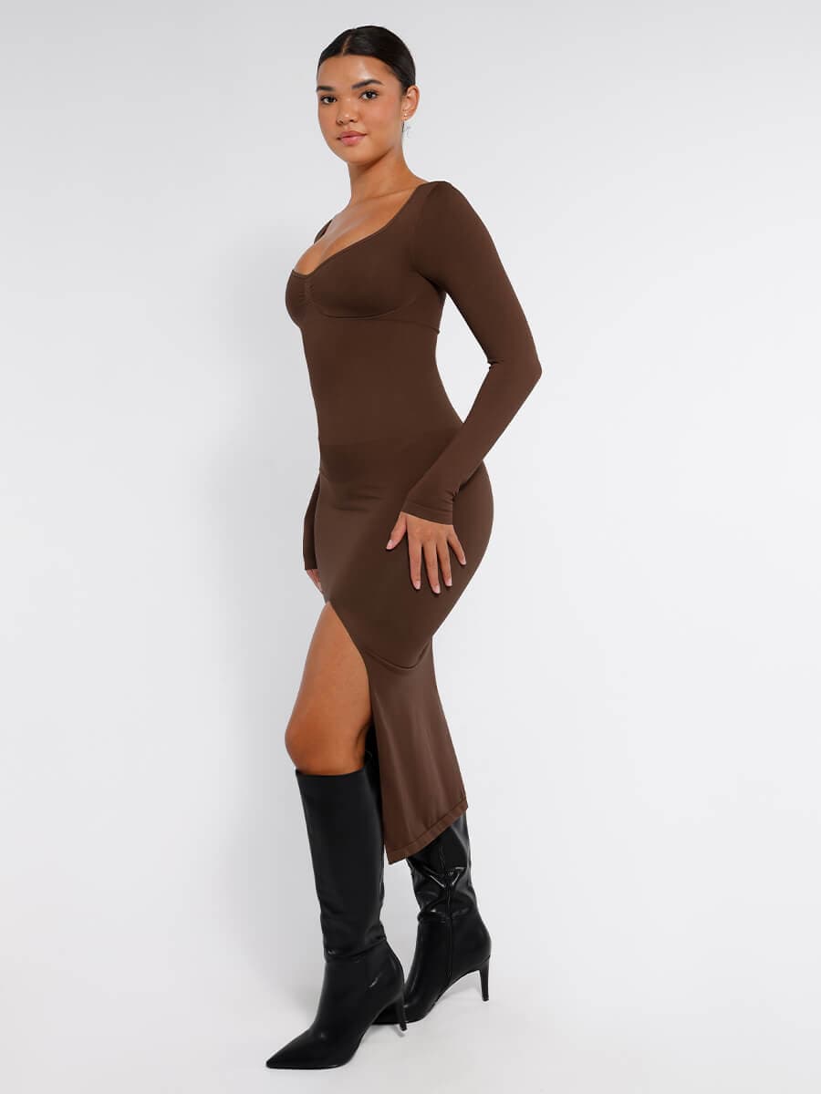  ?? Eco-friendly Seamless Bust Support Tummy Control High Side Slit Shaping Dress