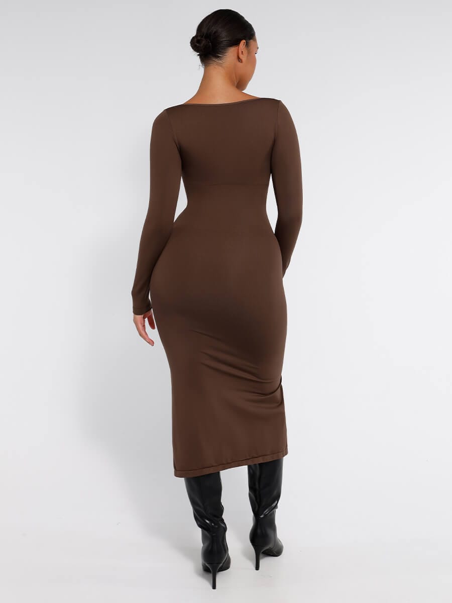  ?? Eco-friendly Seamless Bust Support Tummy Control High Side Slit Shaping Dress