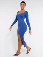  ?? Eco-friendly Seamless Bust Support Tummy Control High Side Slit Shaping Dress