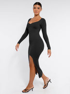  ?? Eco-friendly Seamless Bust Support Tummy Control High Side Slit Shaping Dress