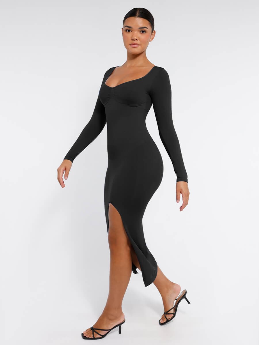  ?? Eco-friendly Seamless Bust Support Tummy Control High Side Slit Shaping Dress