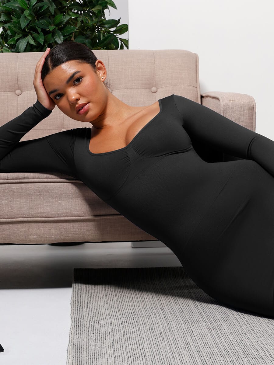  ?? Eco-friendly Seamless Bust Support Tummy Control High Side Slit Shaping Dress