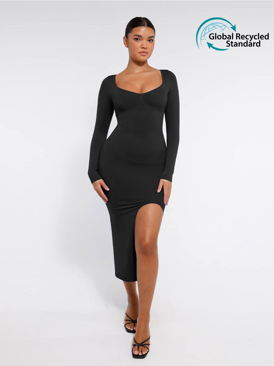  ?? Eco-friendly Seamless Bust Support Tummy Control High Side Slit Shaping Dress