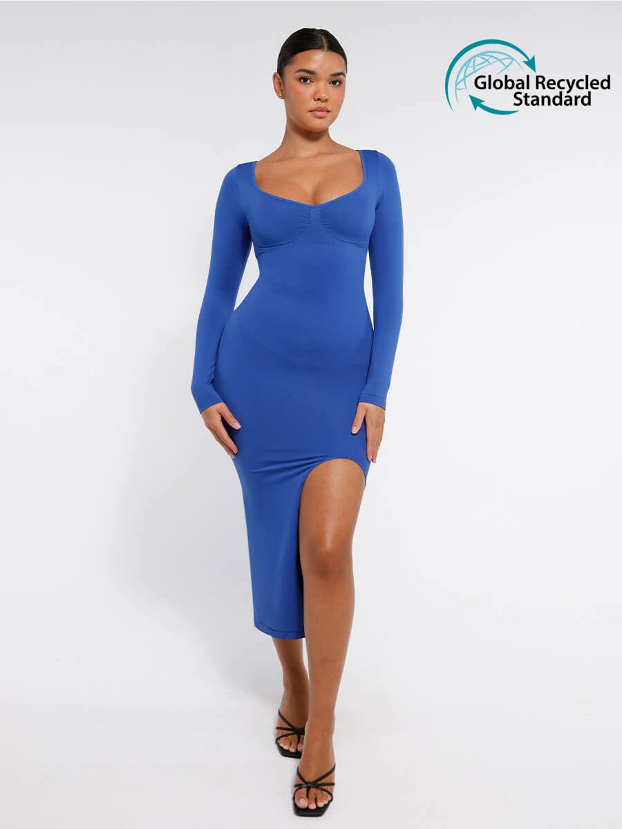  ?? Eco-friendly Seamless Bust Support Tummy Control High Side Slit Shaping Dress