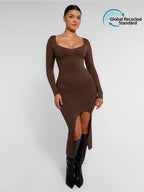  ?? Eco-friendly Seamless Bust Support Tummy Control High Side Slit Shaping Dress