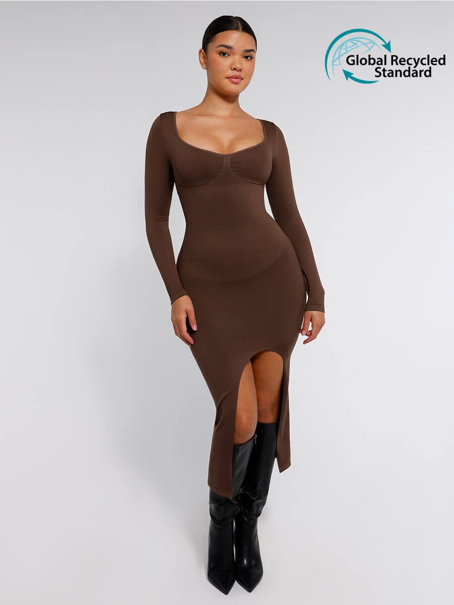  ?? Eco-friendly Seamless Bust Support Tummy Control High Side Slit Shaping Dress